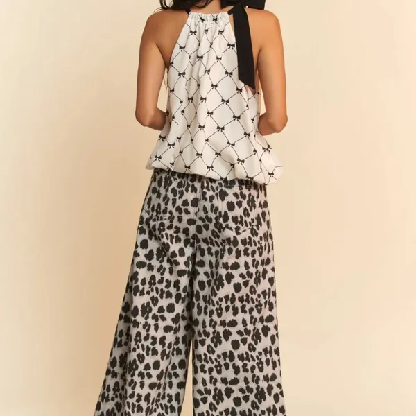 Davi & Dani Ribbon Checker Printed Tie Halter Neck Blouse Top‎ - Image 9