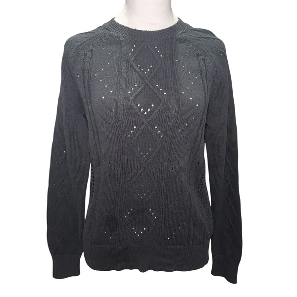 J. Crew Black 100% Cotton Long Sleeve Sweater‎ XS Preppy Classic - Image 2
