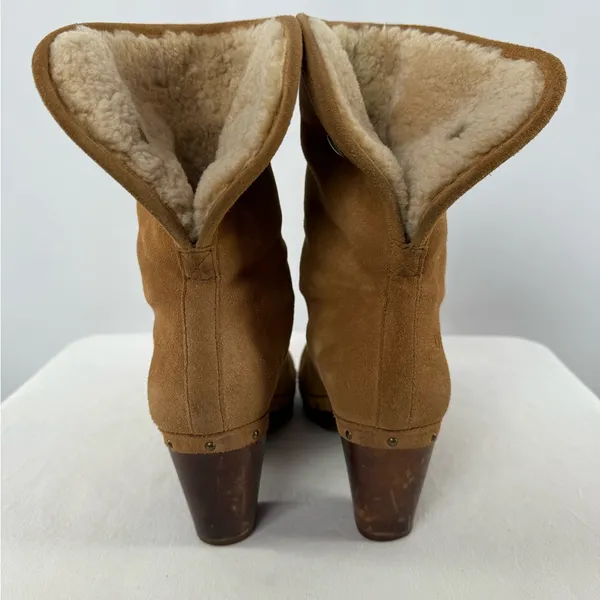 UGG Lynnea Fold Over Suede Shearling Clog Boot‎ in Brown Size 7 - Image 7