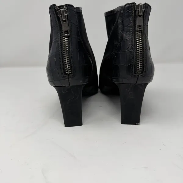 LOGO Croc Embossed Mesh Pointed Toe Block Heel Ankle Boot Black Women Size 6 - Image 8