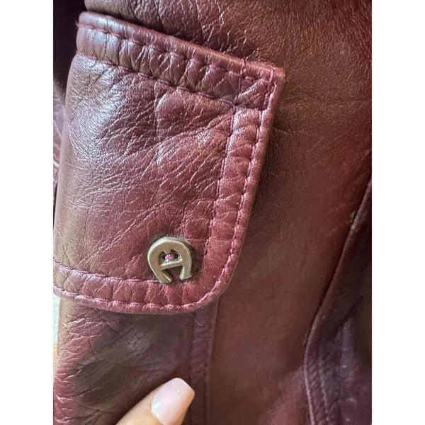 Vtg‎ Etienne Aigner Leather retro Jacket Sz 14 Burgundy Belted Button Front - Image 15
