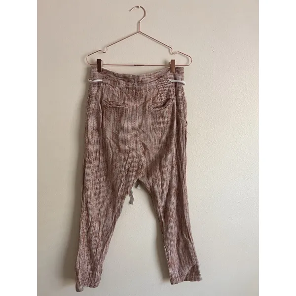 Free People “Light At Sunrise” Pants Women’s Size 8‎ Brown White Tapered Cotton - Image 7