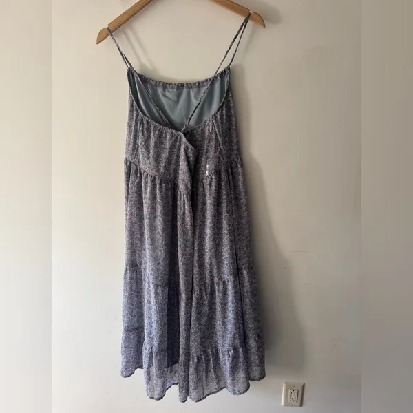 Rokoko Blue Floral Flowy Cottagecore Tiered Maxi Dress Criss Cross‎ Back - Image 4