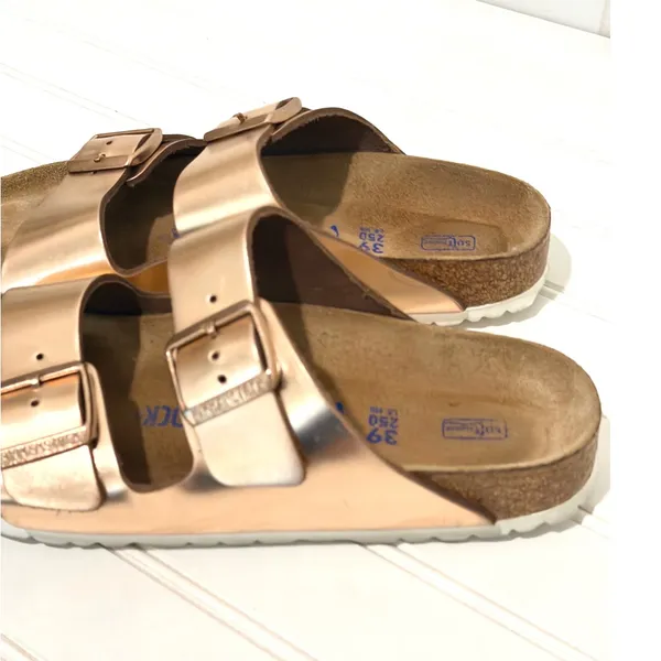 Birkenstock Arizona Soft Footbed Copper Rose Gold Metallic Sandals Narrow 39 - Image 2
