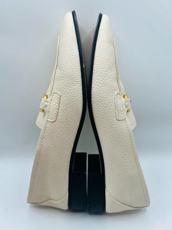 Mango MNG Leather Horsebit Loafers Ivory Pebbled Gold Bit Classic Preppy Quiet Luxury Slip On US 6 - Image 7