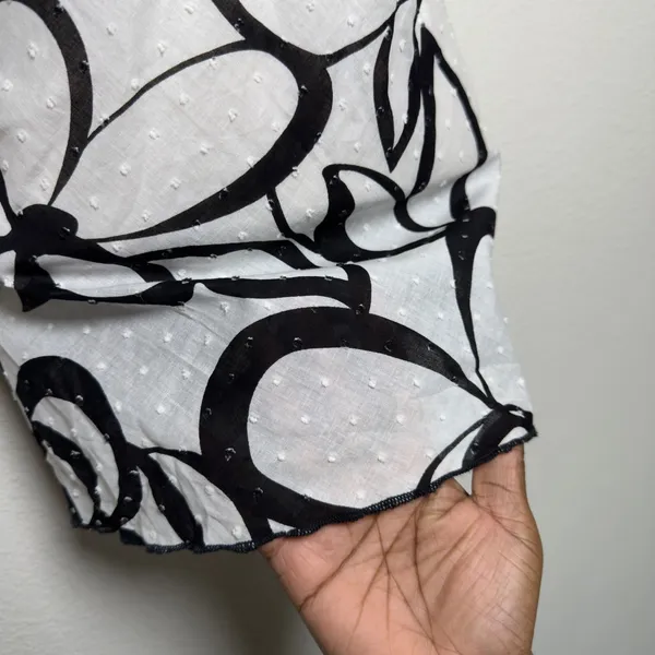 VTG y2k BCX Women Halter Neck Babydoll Top Large White Cotton Black Floral Party - Image 5