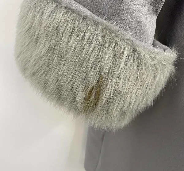 Vintage Caramia Faux Fur Trim Coat Ice Princess Gray Blue Womens 10 Medium - Image 8