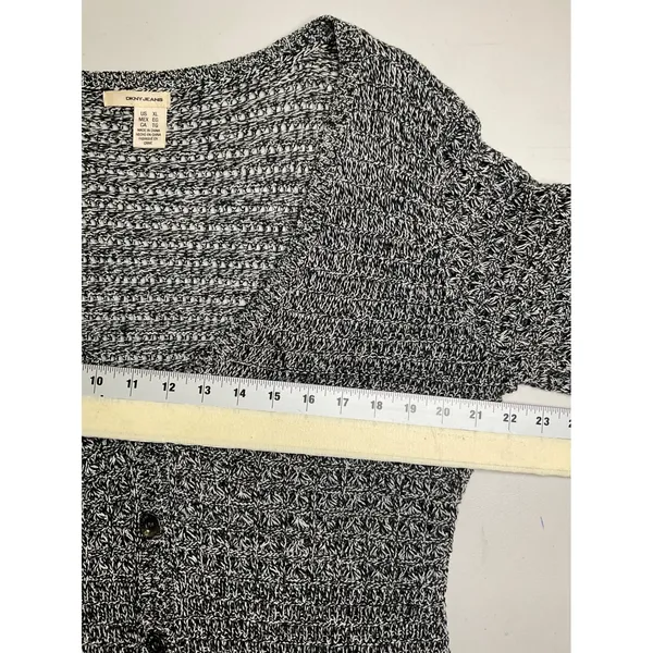 DKNY Jeans Women's Black White Knit 3/4 Sleeve Cardigan Sweater Top‎ XL - Image 5