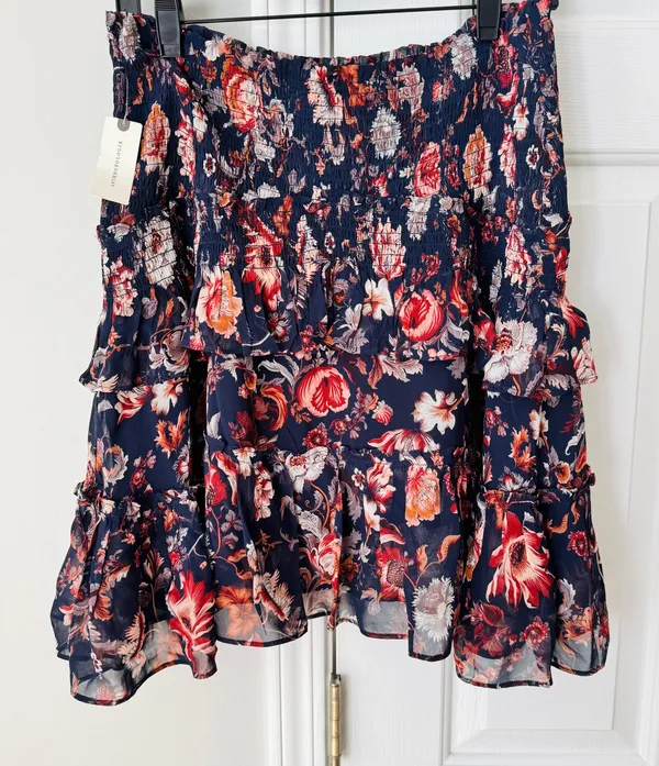 Anthropologie Asymmetrical Smocking Ruffles Mini Skirt, Size S - Image 6