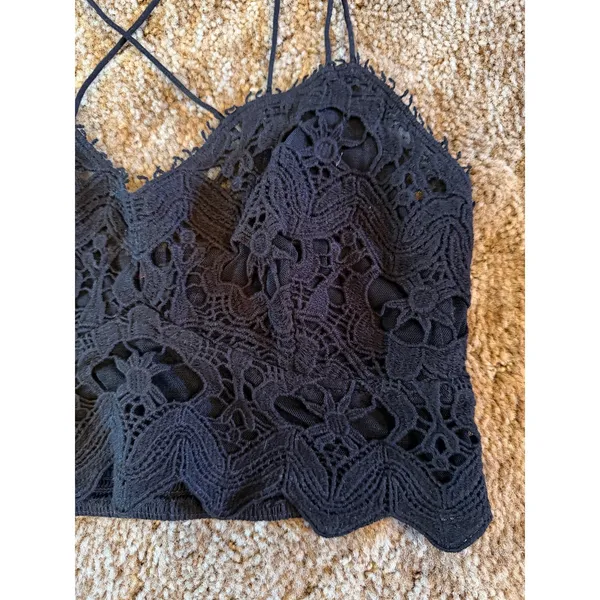 Free People FP One Ilektra Bralette Black Lace Crop Top Boho Strappy Cami - Image 3