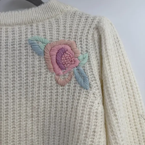 LoveShackFancy Ridge Sweater S Floral Embroidered Wool Blend Cottagecore - Image 8