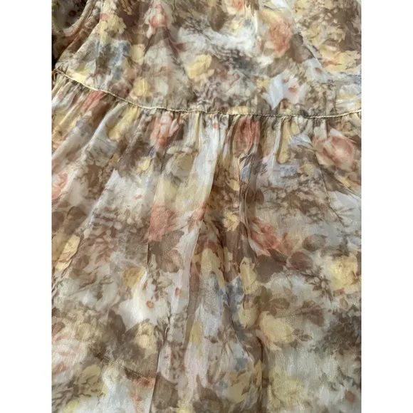 Danielle‎ Bernstein Yellow Floral Sheer Puff Sleeve Summer Dress Coquette Fairy - Image 2