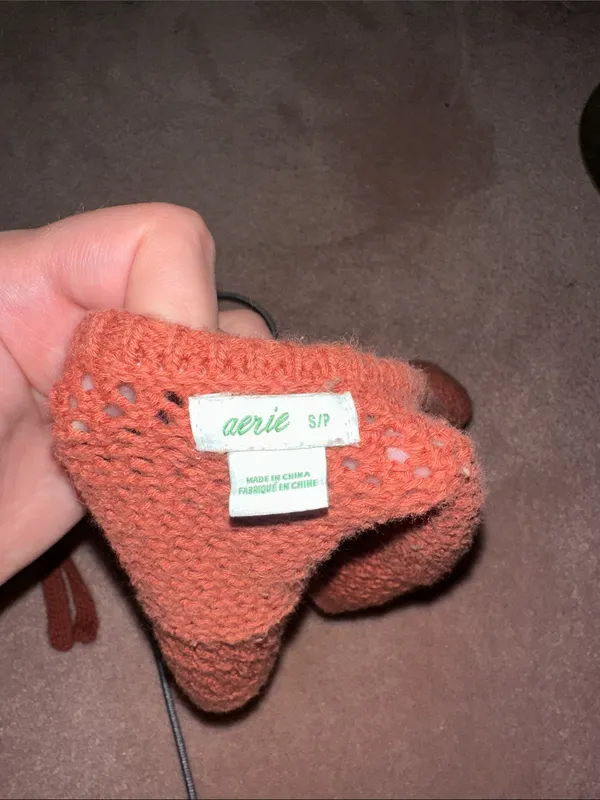 Aerie Burnt Orange Crochet Halter Top Backless Tie Neck - Image 3