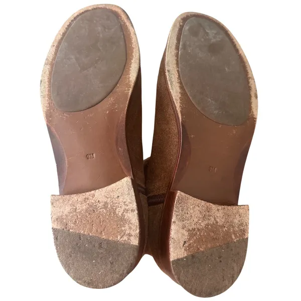 Tory Burch Alaina Suede Pebbled Leather Logo Ankle Booties Cognac Tan 9 - Image 7