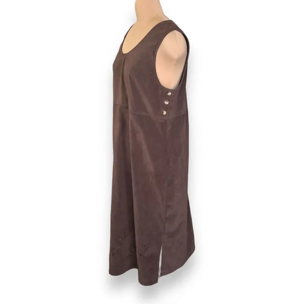 Vintage Faux Suede Jumper Dress Brown Prairie Midi Boho Modest Grunge Layering - Image 5
