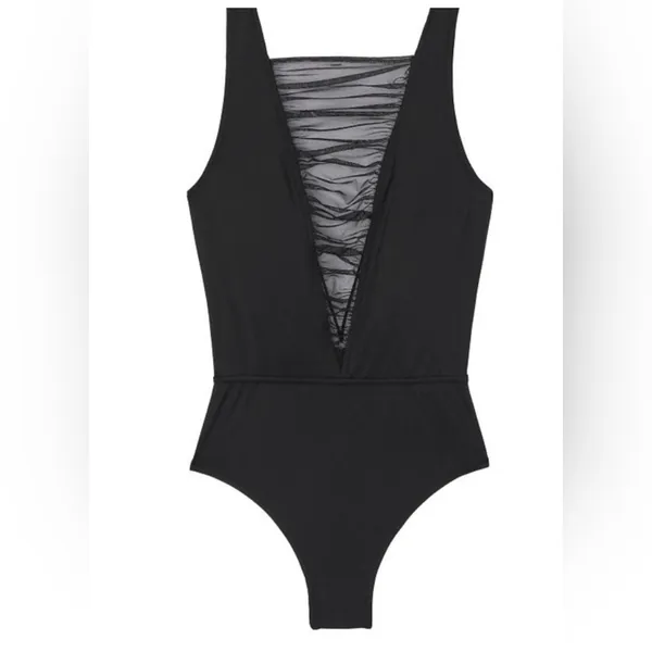 Victoria's Secret Black Mesh Detail Open Back Bodysuit Size S‎ - Image 3