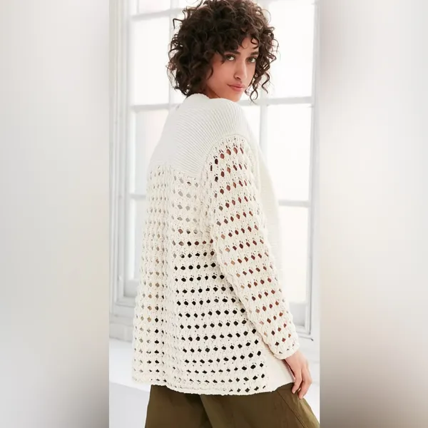 Kimchi Blue‎ Women's Sunset Open Knit Cardigan Ivory Chunky Boho Size Small - Image 2