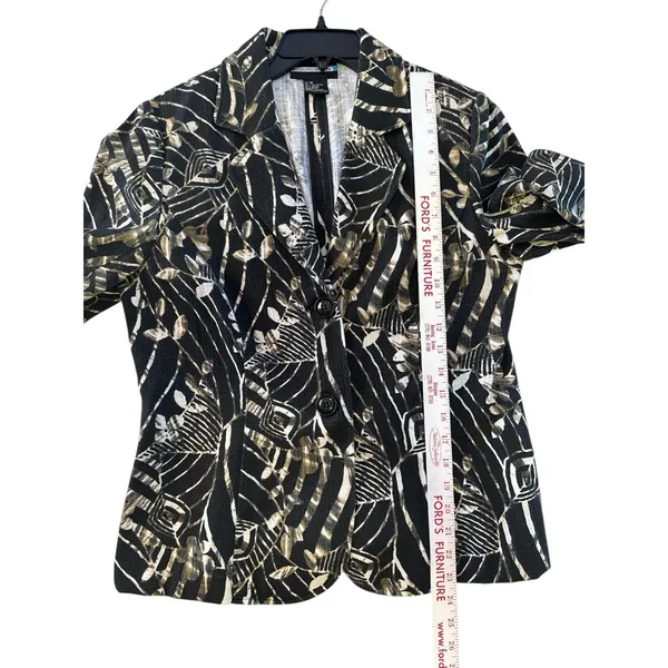 Requirements Artsy Floral Print Blazer Jacket M Tan Abstract - Image 6