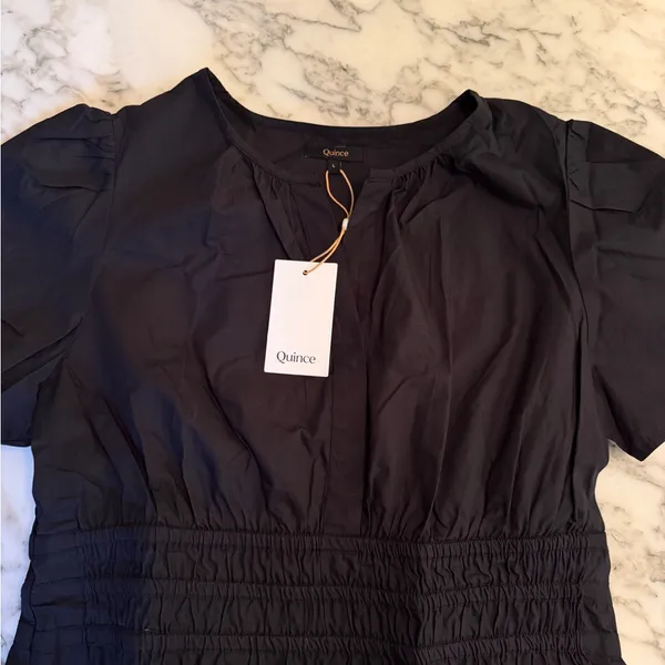 NWT Quince Women’s 100% Organic Cotton Poplin Tiered Maxi Dress Black Sz L - Image 6