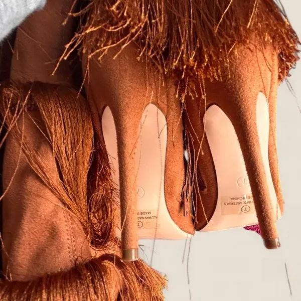 Source Unknown long fringe festival Women's Orange Brown knee high Boots size 7 - Image 7