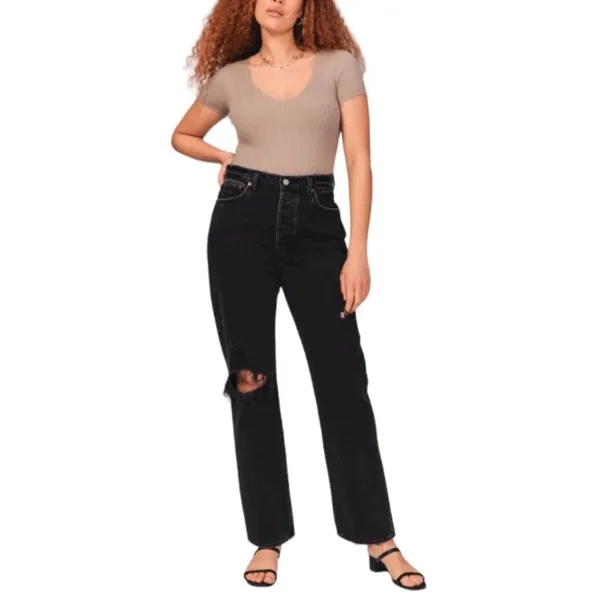 Abercrombie Black Curve Love High Rise Ripped Knee Dad Jeans - Image 2