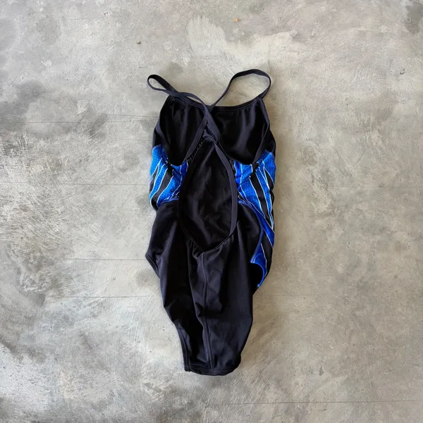 TYR Womens Performance Swimsuit Black Blue Graphic Crossback One Piece Size 36 - Image 2