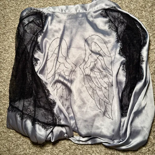 Victoria's Secret Satin Lace Robe Angel‎ Wings Gray Kimono M/L - Image 5