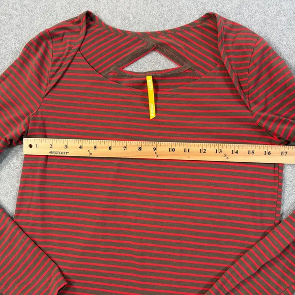 Lole Women's Medium Red Brown Striped Long Sleeve Top Cutout Back Active - Image 7