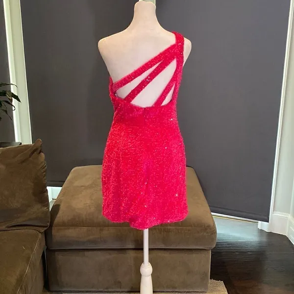 Women’s Sequined One Shoulder Short Pink Party or Prom Dress Size 4 - Image 4