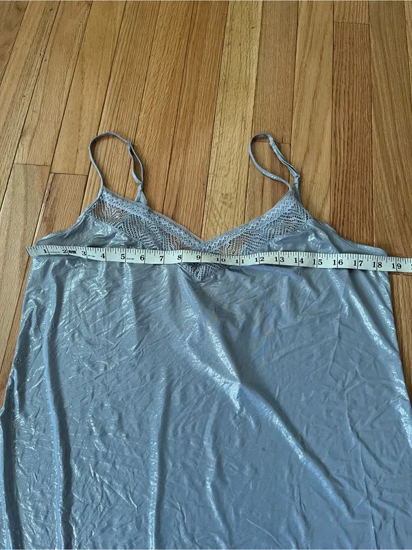 Victoria’s Secret silver Shimmer Lace Slip Mini Dress Large Chemise Nightgown - Image 3