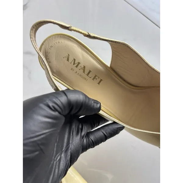 Amalfi by Rangoni Leather Peep Toe Slingback Heels Size 8AA Yellow Gold Italy - Image 7