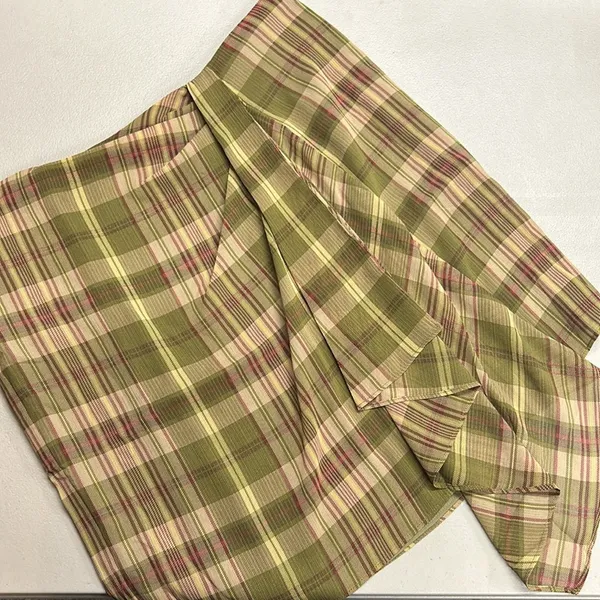 Lauren Ralph Lauren Plaid Ruffle-Trim Georgette Skirt Green Farm Olive 10 NWT - Image 3