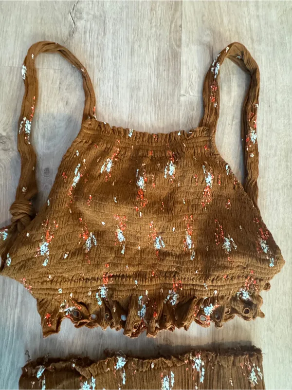 Free People Miss Louise Set Smocked Rust Floral Sz XS - Image 5