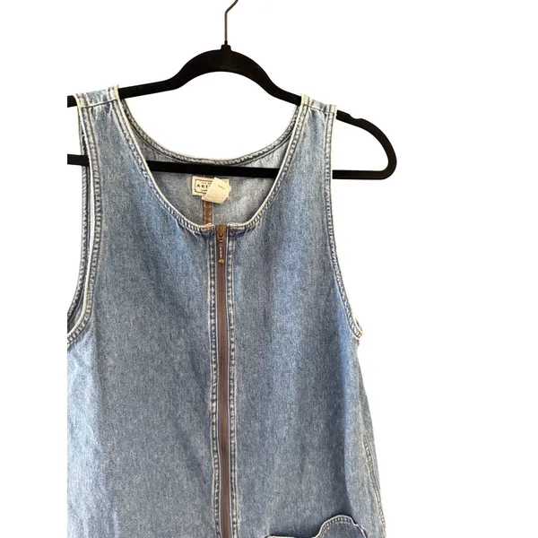 Arizona Jean Co Vintage Denim Pinafore Mini Dress Light‎ Wash Half Zip M Cowgirl - Image 4