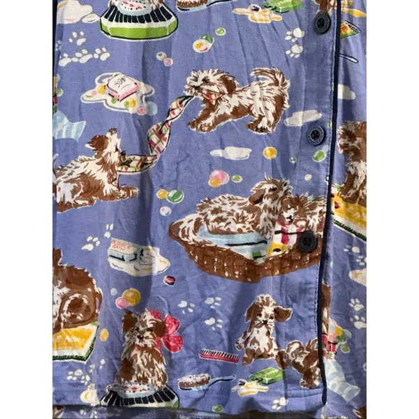 Nick & Nora Pajama Knit Top Puppy Dog Animal Bubble Bath Time Button Down M - Image 5
