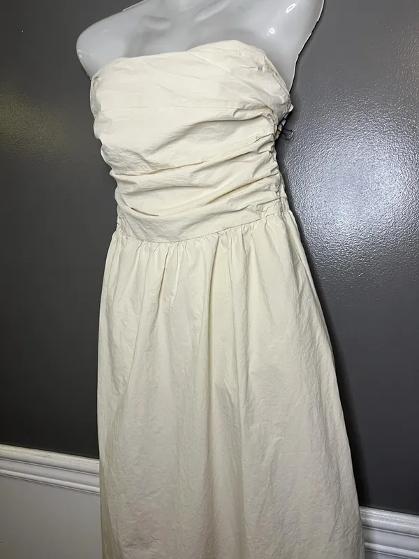 YFB Dress Womens Medium White Strapless Ruched Cotton Maxi Sundress Boho Summer - Image 5