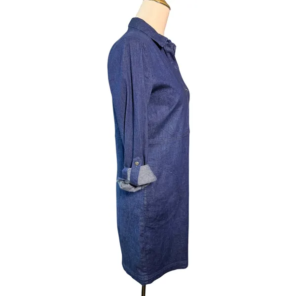 J. Jill Denim ShirtDress Blue Cotton Blend Roll Tab Sleeve XS Petite Knee length - Image 4