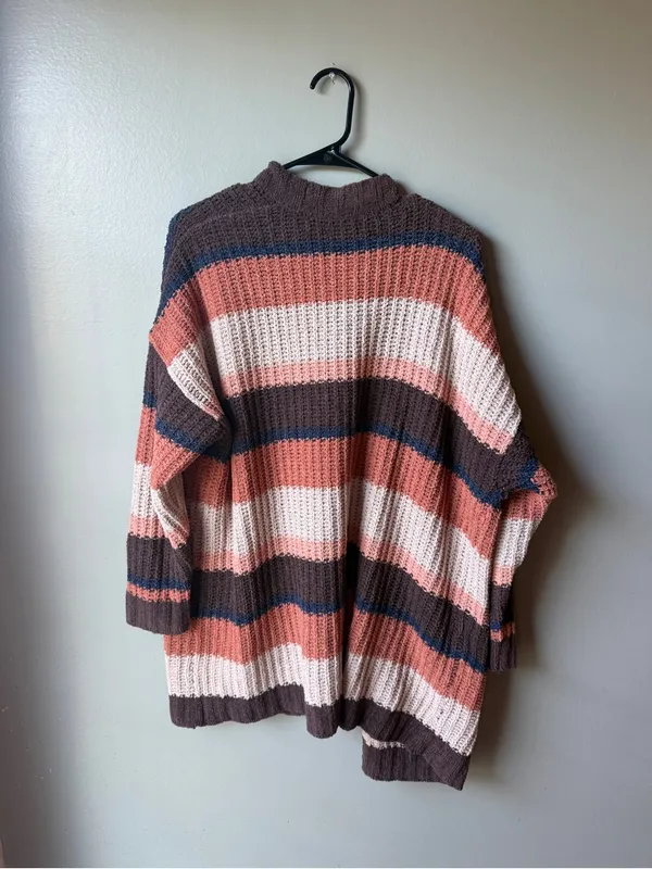 American Eagle Striped Chunky Knit Open Front Cardigan Women’s Medium - Image 2