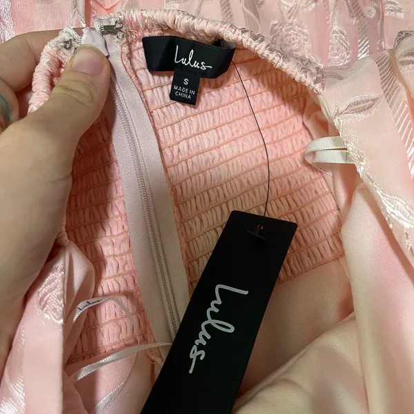 Lulus NWT Picturesque Allure Blush Pink Jacquard Tie Strap Maxi- Size Small - Image 8