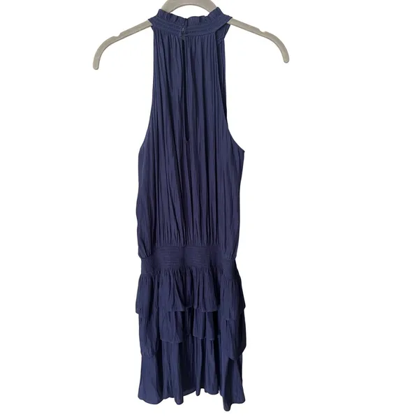 Ramy Brook‎ Perla Halter-Neck Smocked Dress Size XS Navy Tiered Mini Cocktail - Image 4