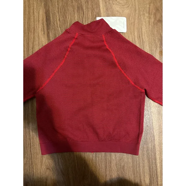 Fabletics Womens Red Waffle‎ Knit Full Zip Cropped Athletic Jacket Large NWT - Image 5