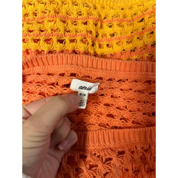 Aerie Crochet Sweater Boho Festival Beach Mesh‎ Orange Yellow Size Medium - Image 4
