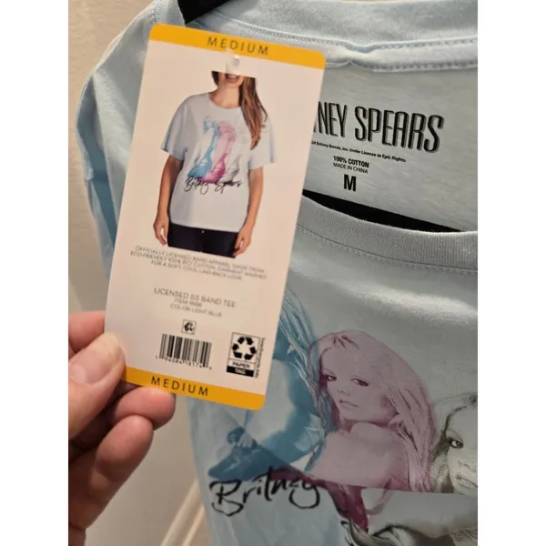 Britney Spears Medium Graphic Band Tee Light Blue 100% Cotton Pop Princess NEW - Image 2