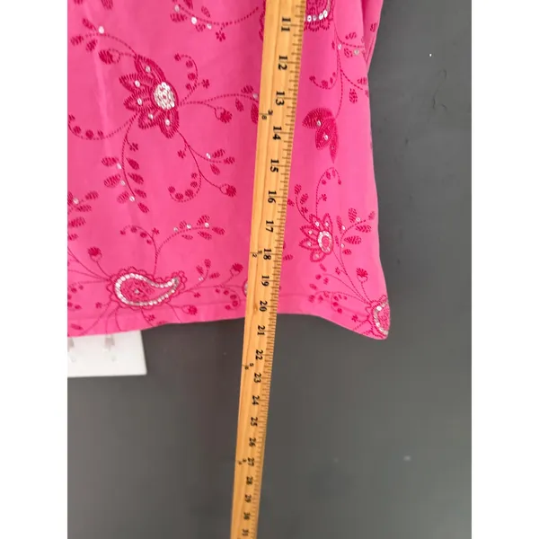 Croft & Barrow Y2k Fairy Pink Floral Paisley Embroidered Sequin Tank Top XL Womens - Image 7
