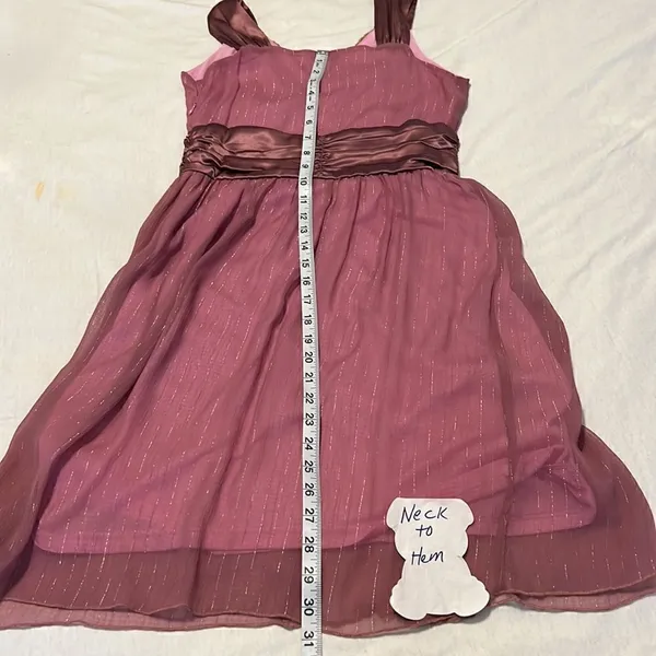 Star Model size small purple mini dress with gold accents and satin ribbon GUC - Image 10
