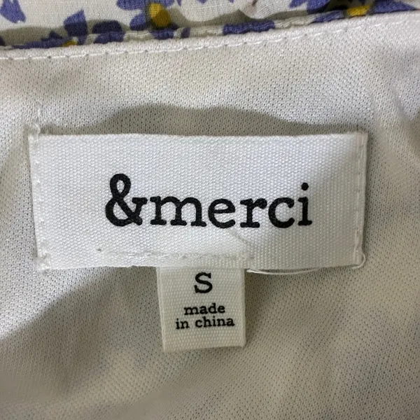 &merci Smocked Floral Mini Dress Blue Cream Boho Ruffle Long Sleeve Size S - Image 6