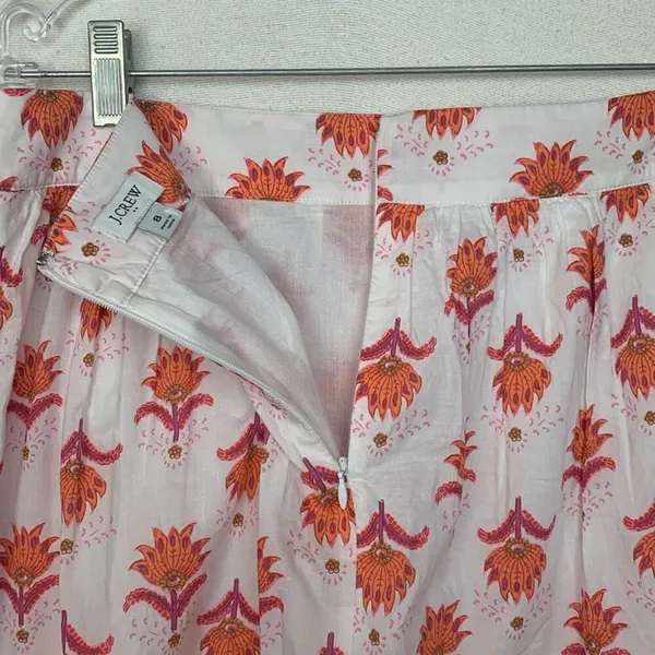 J Crew womens size 8 medium midi skirt faux wrap white orange pink pattern demur - Image 10