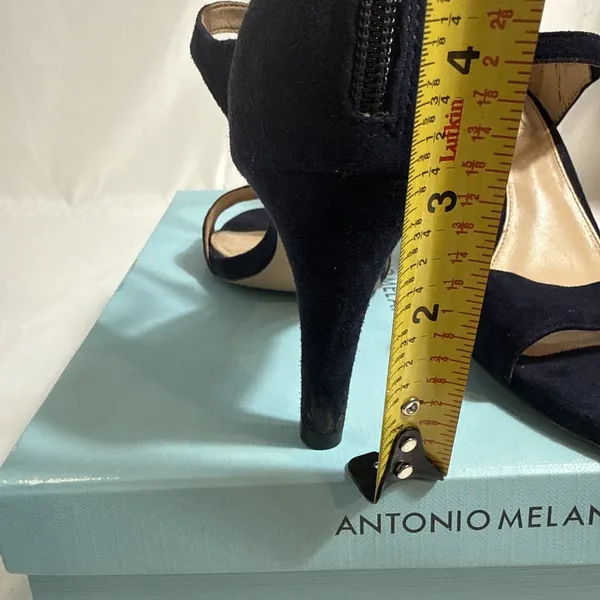 Antonio Melani Navy Suede Shoes Womens 8 M Open Toe Strappy Heels Zipper - Image 10