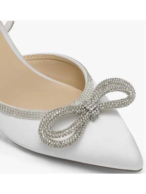 Dream Paris NEW White Wedding Kitten Rhinestone Bow Ankle Strap Closed 2.76”Heels - Image 8