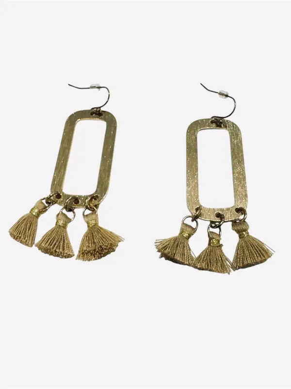 Boho Gold Tassel Statement Earrings | Lightweight Rectangle Drop Dangle Earrings - Image 3